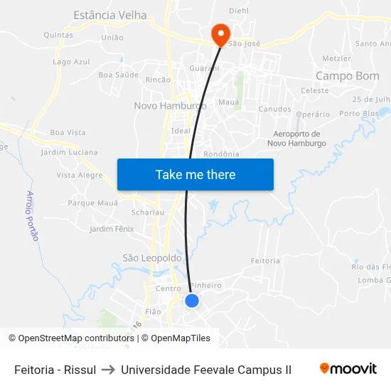 Feitoria - Rissul to Universidade Feevale Campus II map