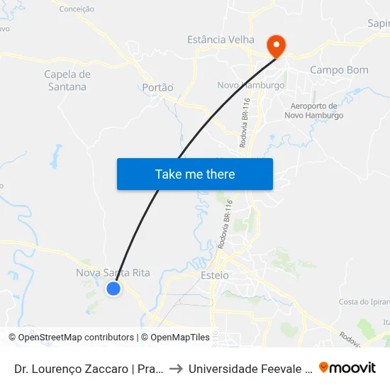 Dr. Lourenço Zaccaro | Praça Da Bíblia to Universidade Feevale Campus II map