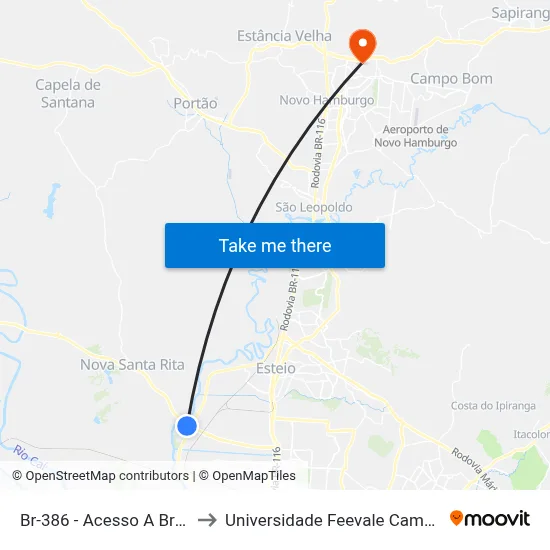 Br-386 - Acesso A Br-448 to Universidade Feevale Campus II map