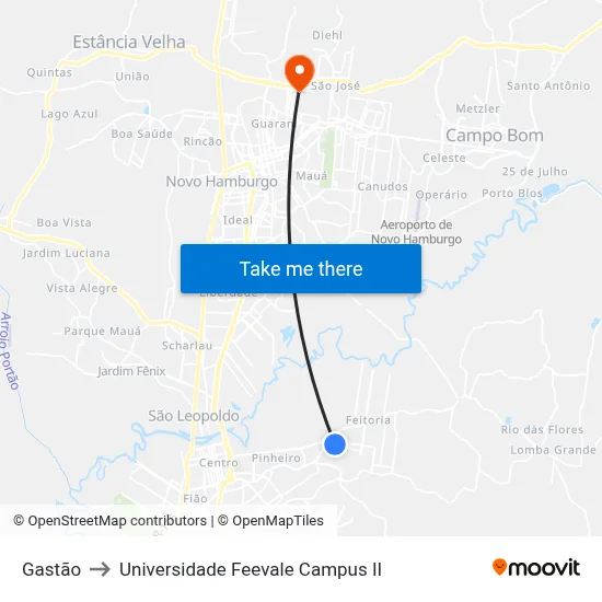 Gastão to Universidade Feevale Campus II map