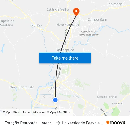 Estação Petrobrás - Integração Trem to Universidade Feevale Campus II map