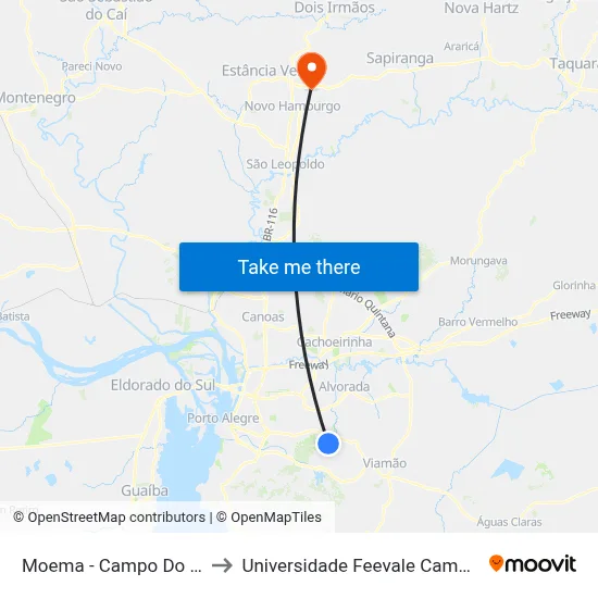 Moema - Campo Do Jari to Universidade Feevale Campus II map