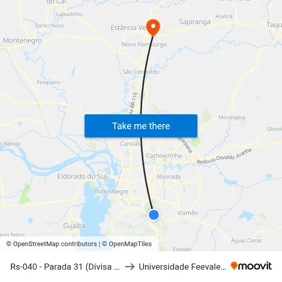 Rs-040 - Parada 31 (Divisa Porto Alegre) to Universidade Feevale Campus II map
