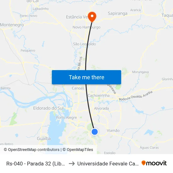 Rs-040 - Parada 32 (Liberdade) to Universidade Feevale Campus II map