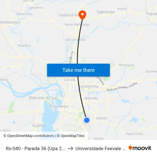 Rs-040 - Parada 36 (Upa 24h/18ºBpm to Universidade Feevale Campus II map