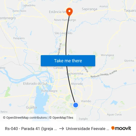 Rs-040 - Parada 41 (Igreja Viamópolis) to Universidade Feevale Campus II map