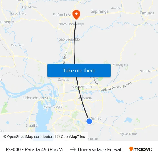 Rs-040 - Parada 49 (Puc Viamão/Havan) to Universidade Feevale Campus II map