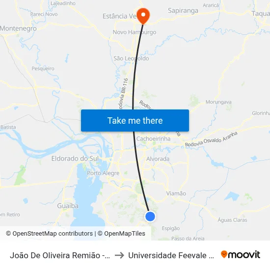 João De Oliveira Remião - Parada 19 to Universidade Feevale Campus II map