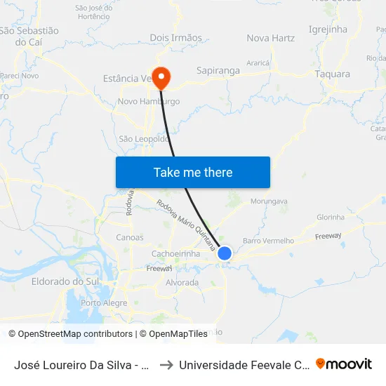 José Loureiro Da Silva - Parada 81 to Universidade Feevale Campus II map
