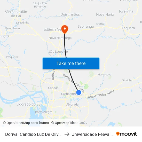 Dorival Cândido Luz De Oliveira - Parada 68 to Universidade Feevale Campus II map