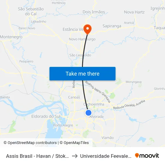 Assis Brasil - Havan / Stok / Coca-Cola to Universidade Feevale Campus II map