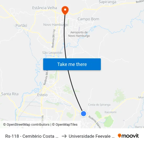 Rs-118 - Cemitério Costa Do Ipiranga to Universidade Feevale Campus II map