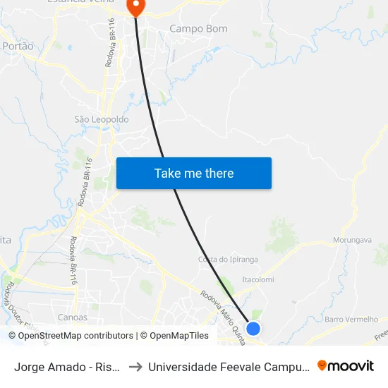 Jorge Amado - Rissul to Universidade Feevale Campus II map