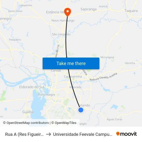Rua A (Res Figueira) to Universidade Feevale Campus II map