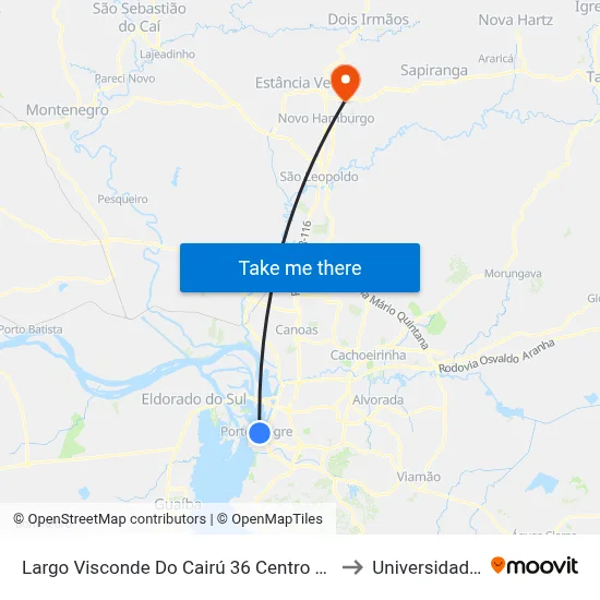 Largo Visconde Do Cairú 36 Centro Histórico Porto Alegre - Rio Grande Do Sul 90090 Brasil to Universidade Feevale Campus II map