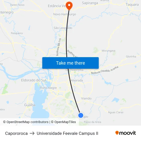 Capororoca to Universidade Feevale Campus II map