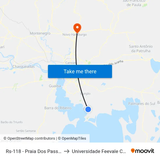 Rs-118 - Praia Dos Passarinhos to Universidade Feevale Campus II map