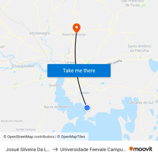 Josué Silveira Da Luz to Universidade Feevale Campus II map
