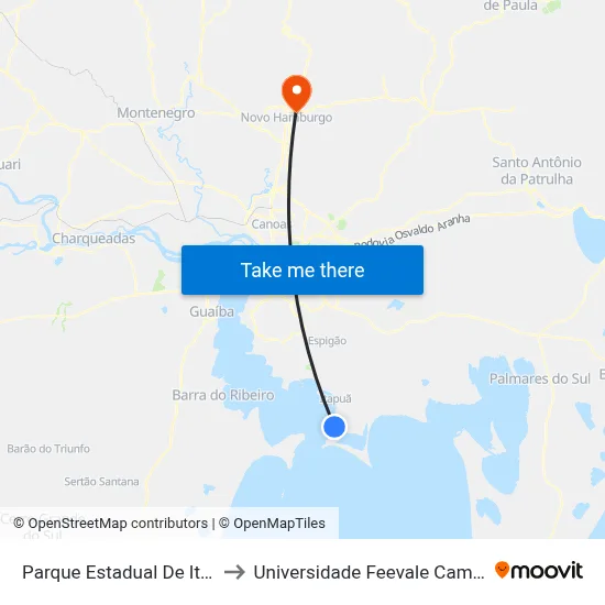 Parque Estadual De Itapuã to Universidade Feevale Campus II map