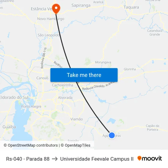 Rs-040 - Parada 88 to Universidade Feevale Campus II map