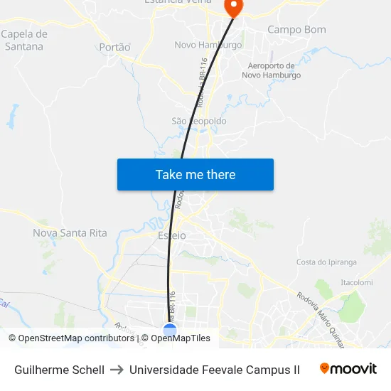 Guilherme Schell to Universidade Feevale Campus II map