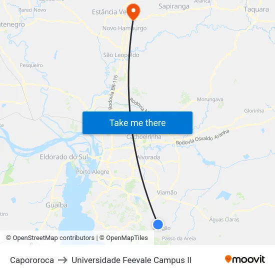 Capororoca to Universidade Feevale Campus II map