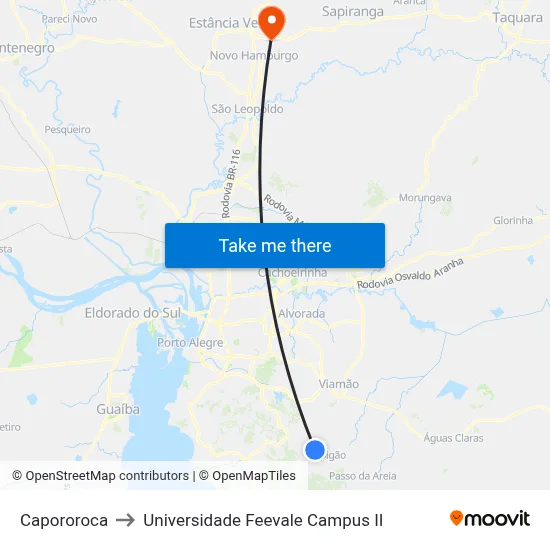 Capororoca to Universidade Feevale Campus II map