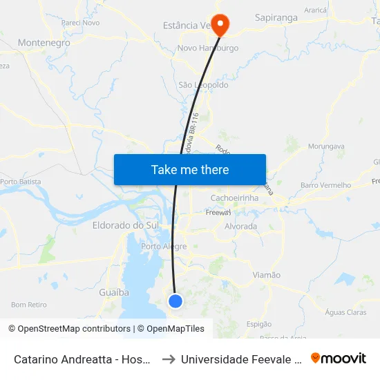 Catarino Andreatta - Hosp. Vila Nova to Universidade Feevale Campus II map