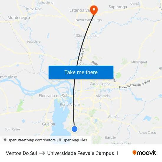 Ventos Do Sul to Universidade Feevale Campus II map