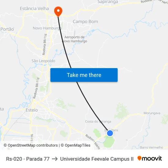 Rs-020 - Parada 77 to Universidade Feevale Campus II map