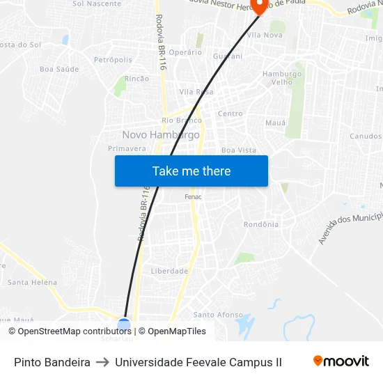 Pinto Bandeira to Universidade Feevale Campus II map