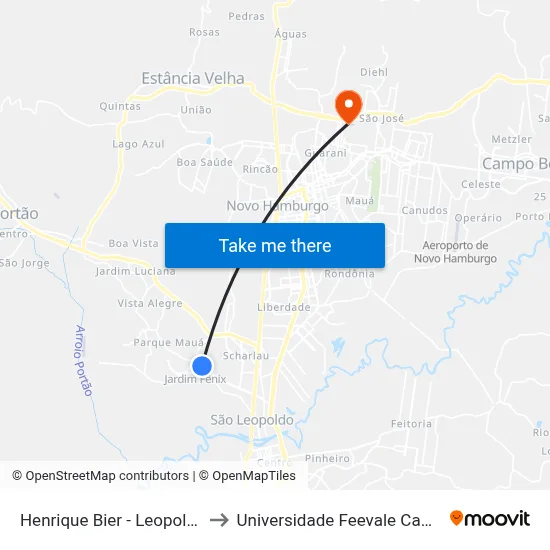 Henrique Bier - Leopoldense to Universidade Feevale Campus II map