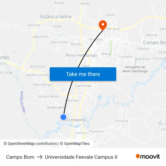 Campo Bom to Universidade Feevale Campus II map