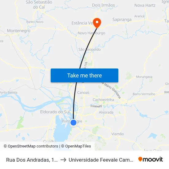 Rua Dos Andradas, 1778 to Universidade Feevale Campus II map