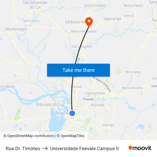 Rua Dr. Timóteo to Universidade Feevale Campus II map