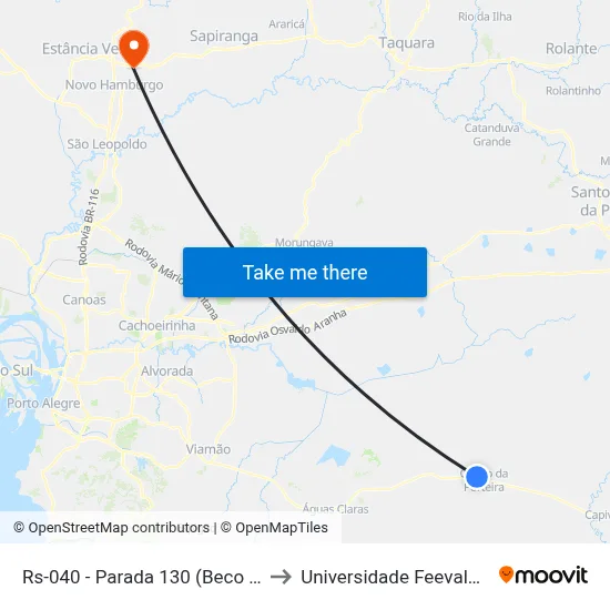 Rs-040 - Parada 130 (Beco Pedro Felipe) to Universidade Feevale Campus II map