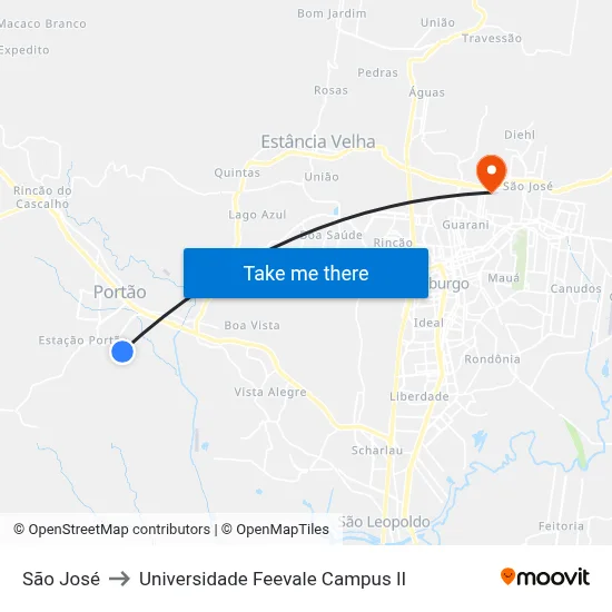São José to Universidade Feevale Campus II map
