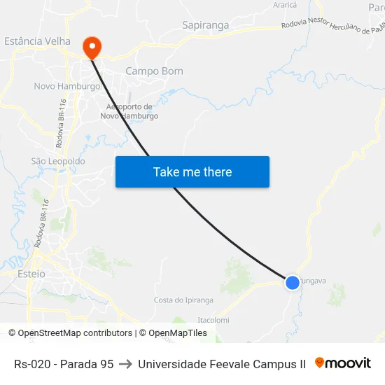 Rs-020 - Parada 95 to Universidade Feevale Campus II map