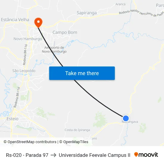 Rs-020 - Parada 97 to Universidade Feevale Campus II map