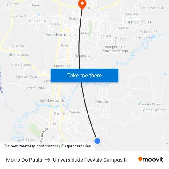 Morro Do Paula to Universidade Feevale Campus II map