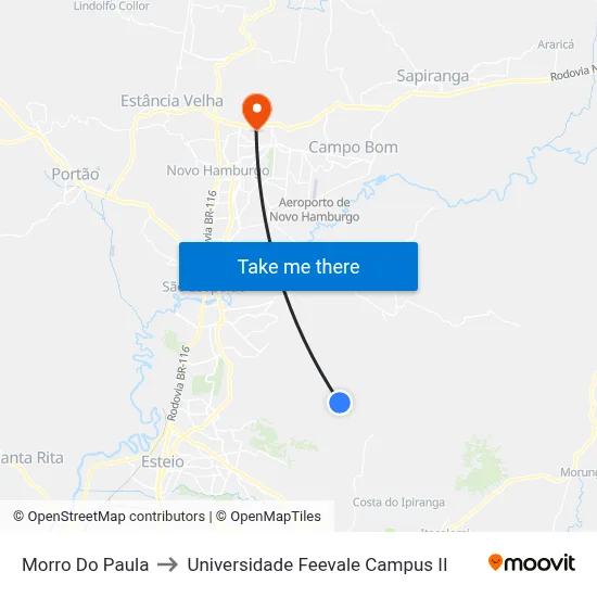Morro Do Paula to Universidade Feevale Campus II map