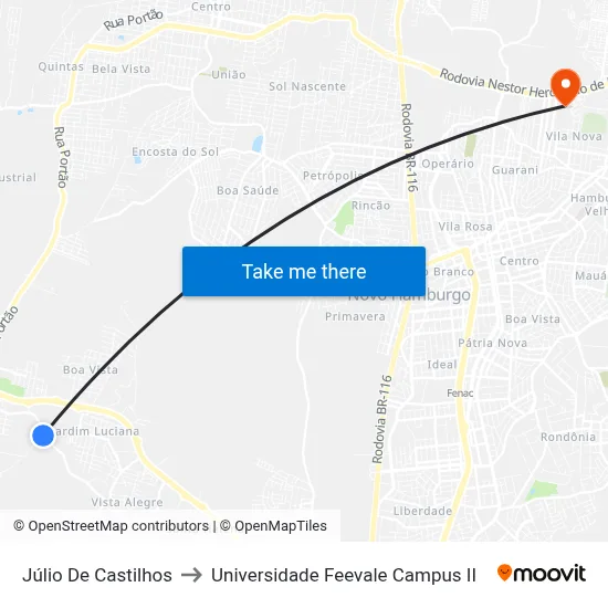 Júlio De Castilhos to Universidade Feevale Campus II map
