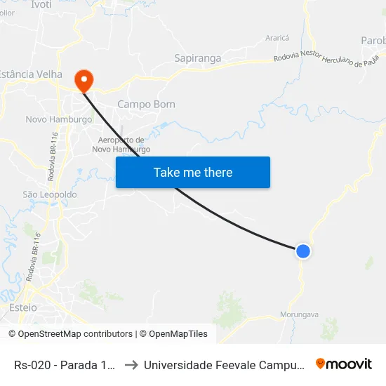 Rs-020 - Parada 105 to Universidade Feevale Campus II map