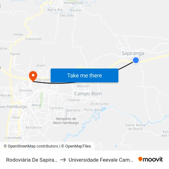 Rodoviária De Sapiranga to Universidade Feevale Campus II map