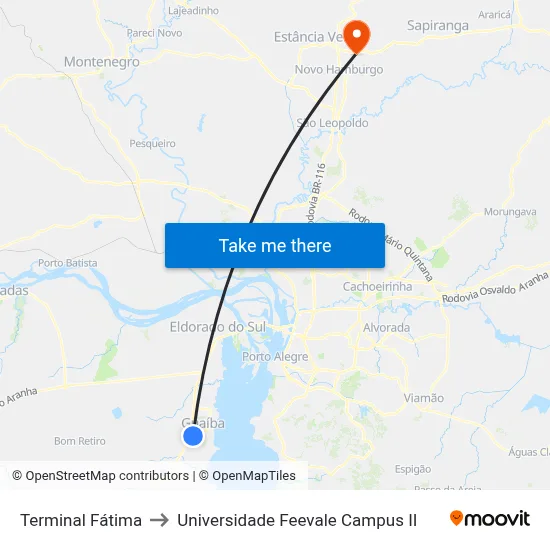 Terminal Fátima to Universidade Feevale Campus II map