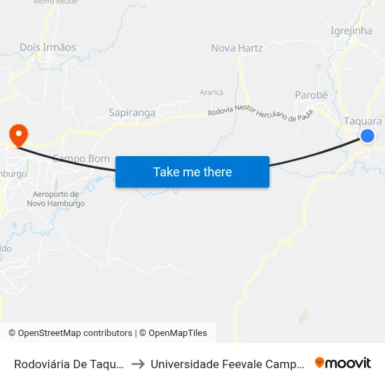 Rodoviária De Taquara to Universidade Feevale Campus II map