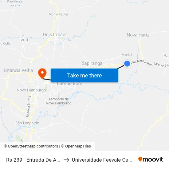 Rs-239 - Entrada De Araricá to Universidade Feevale Campus II map