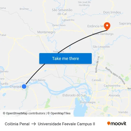 Colônia Penal to Universidade Feevale Campus II map