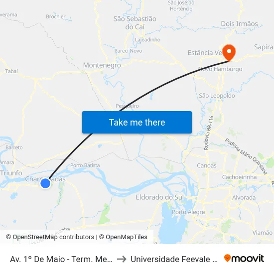 Av. 1º De Maio - Term. Metropolitano to Universidade Feevale Campus II map