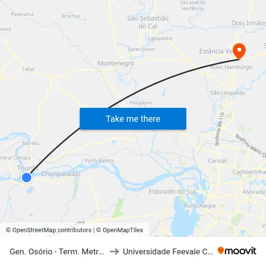 Gen. Osório - Term. Metropolitano to Universidade Feevale Campus II map
